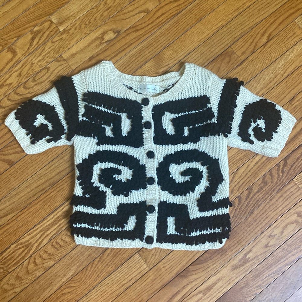 Anthropologie - Charlie & Robin Black and White Shaggy Cardigan Sweater - S